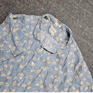 J.Crew Mens XL Blue Daisy Floral 100% Linen Short Sleeve Button Down Shirt BE385